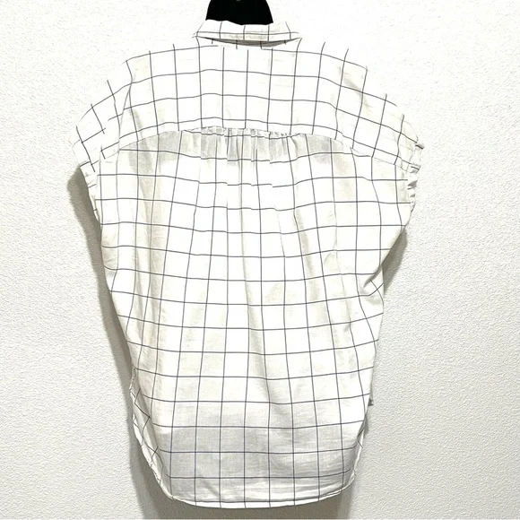 Madewell Woman White Blue Stripe Short Sleeve Button Down Shirt Size M - Picture 5 of 13